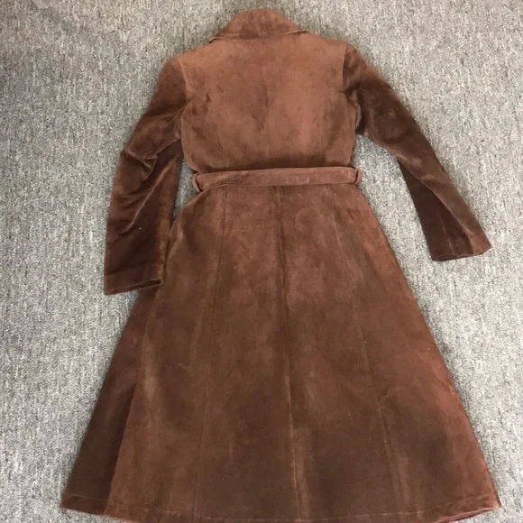 Vintage suede full length button up trench with belt - fully lined - Picture 5 of 7